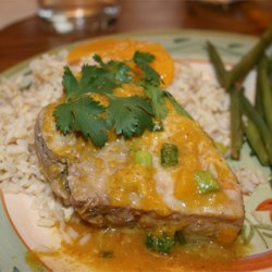 Peach Curry Glazed Pork Chops