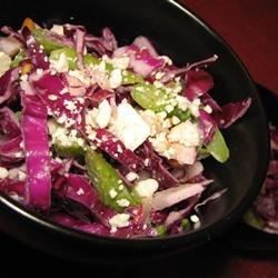 Red Cabbage-Asparagus Salad with Tahini Dressing