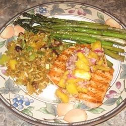 Grilled Salmon with Curried Peach Sauce