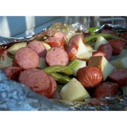 Grilled Sausage with Potatoes and Green Beans Recipe