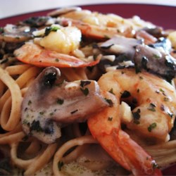 Shrimp and Mushroom Linguini with Creamy Cheese Herb Sauce Recipe