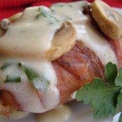 Chicken with Mushrooms, Prosciutto, and Cream Sauce