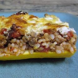 Cheese and Sausage Stuffed Zucchini