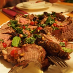 Stuffed Leg of Lamb with Balsamic-Fig-Basil Sauce