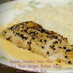 Sesame Crusted Mahi Mahi with Soy Shiso Ginger Butter Sauce