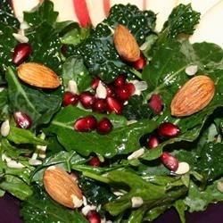 Kale Salad with Pomegranate, Sunflower Seeds and Sliced Almonds