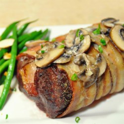 Bacon-Wrapped Venison Tenderloin with Garlic Cream Sauce