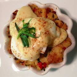 Savory Bacon and Crab Bread Pudding Eggs Benedict