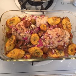 Roast Chicken with Fig, Plantain, and Red Onion