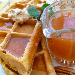 Pumpkin Waffles with Apple Cider Syrup