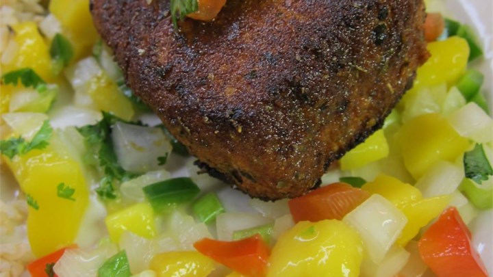 Tuna Mango Salsa Blackened Steaks Recipe Allrecipes Recipes Pan Seafood Fish