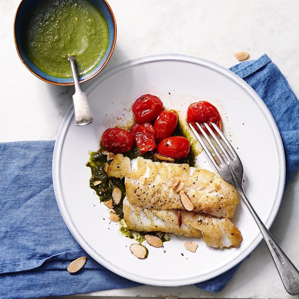 Seared Cod With Spinach Lemon Sauce Recipe EatingWell