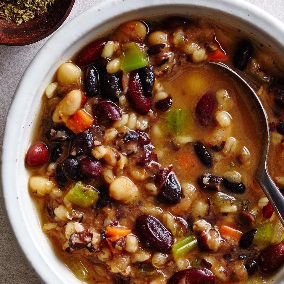 Southwestern Three-Bean & Barley Soup Recipe - EatingWell