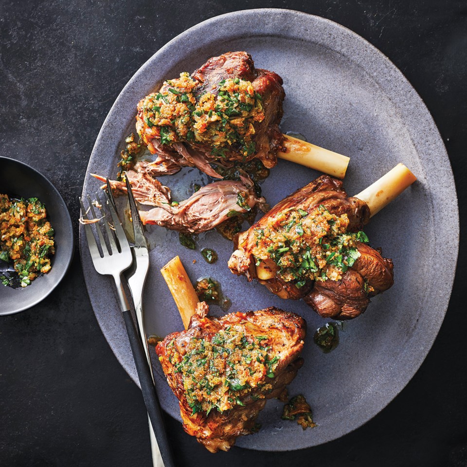 Slow-Cooker Braised Lamb Shanks with Garlic Gremolata Recipe - EatingWell