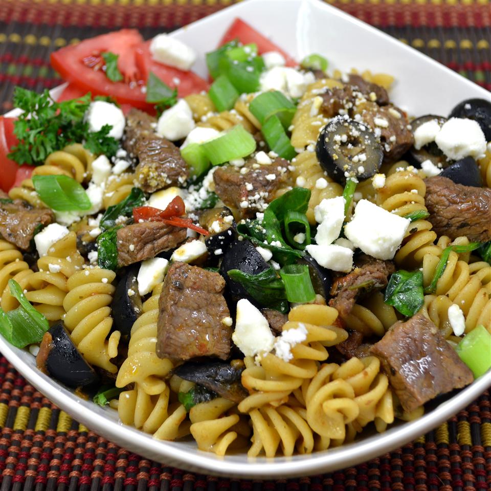 Quick Greek Pasta Salad with Steak Recipe