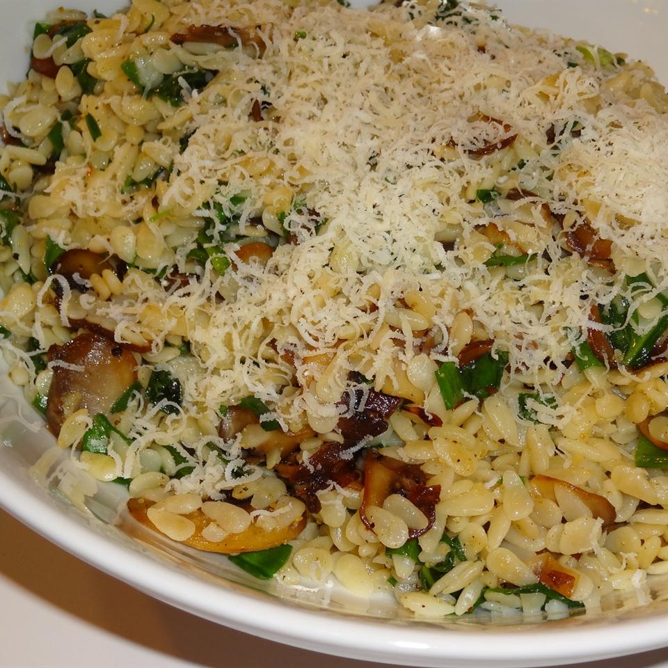 Orzo with Caramelized Mushrooms and Wilted Spinach image