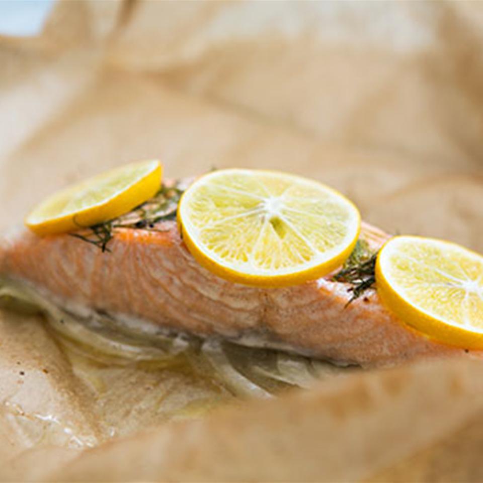 Steamed Salmon Steaks with Lemon Butter and Fennel image