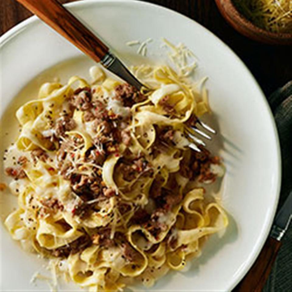 Fettuccine and Sweet Italian Sausage with Light Alfredo Sauce Allrecipes