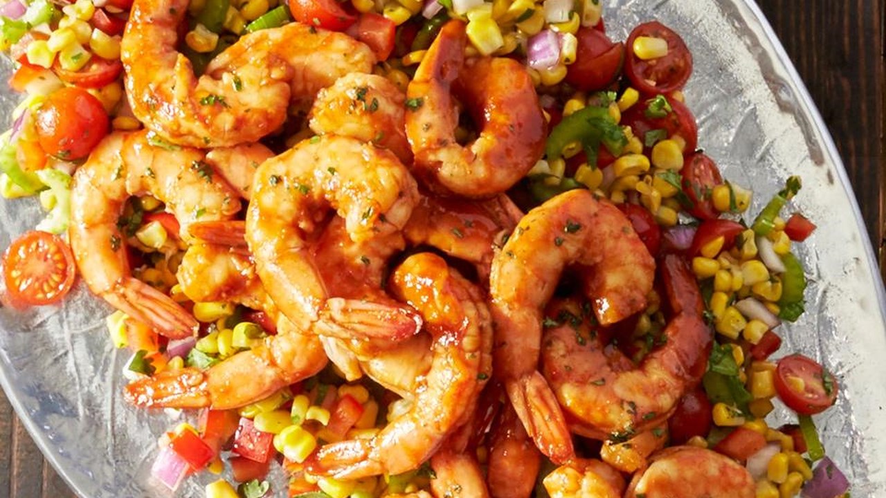 Grilled BBQ Shrimp with Citrus Corn Salad Recipe by ...