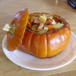 Cinderella Pumpkin Bowl with Vegetables and Sausage_image
