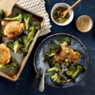 Sheet-Pan Sesame Chicken & Broccoli with Scallion-Ginger Sauce