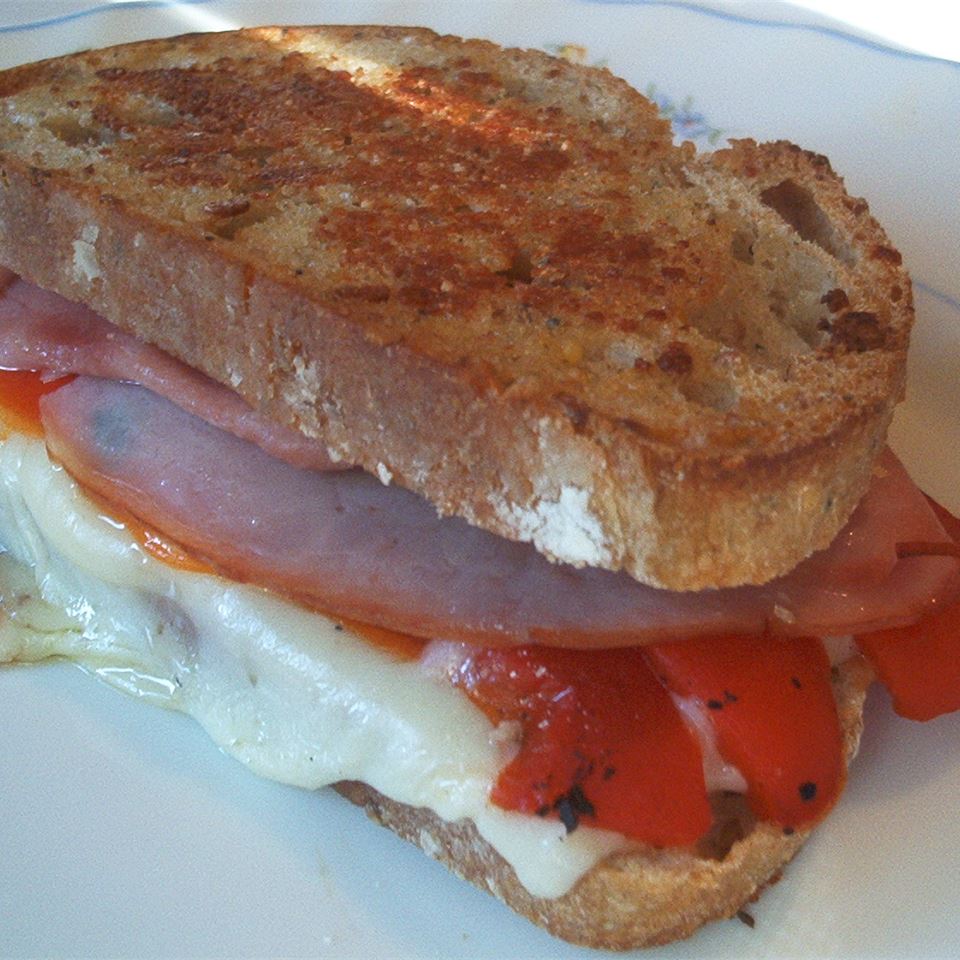 Grilled Roasted Red Pepper and Ham Sandwich image