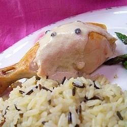 Roast chicken with cracked peppercorn sauce