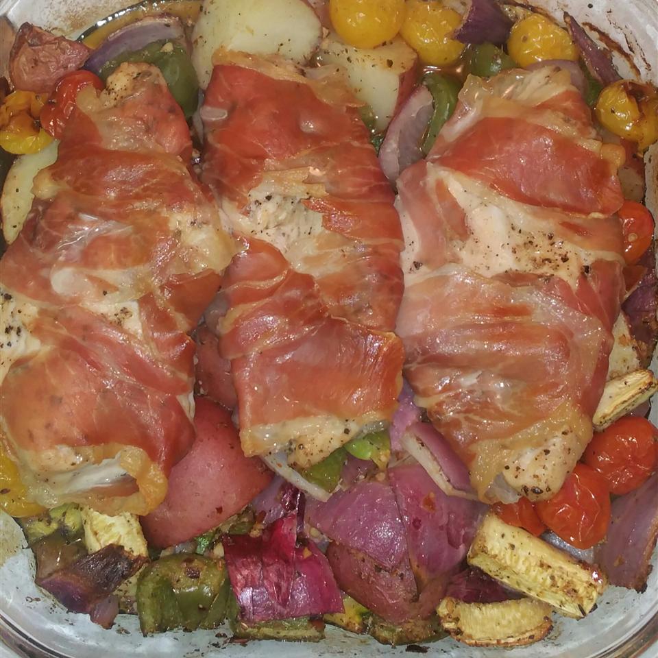 Parma Wrapped Chicken with Mediterranean Vegetables image