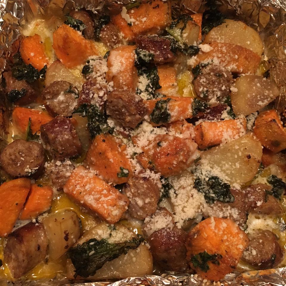 Sweet Potato, Kale and Sausage Bake with Cheese image