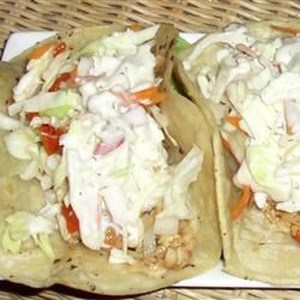 Tilapia Fish Tacos With Red Pepper Lime Slaw And Blue Cheese Aioli Recipe Allrecipes