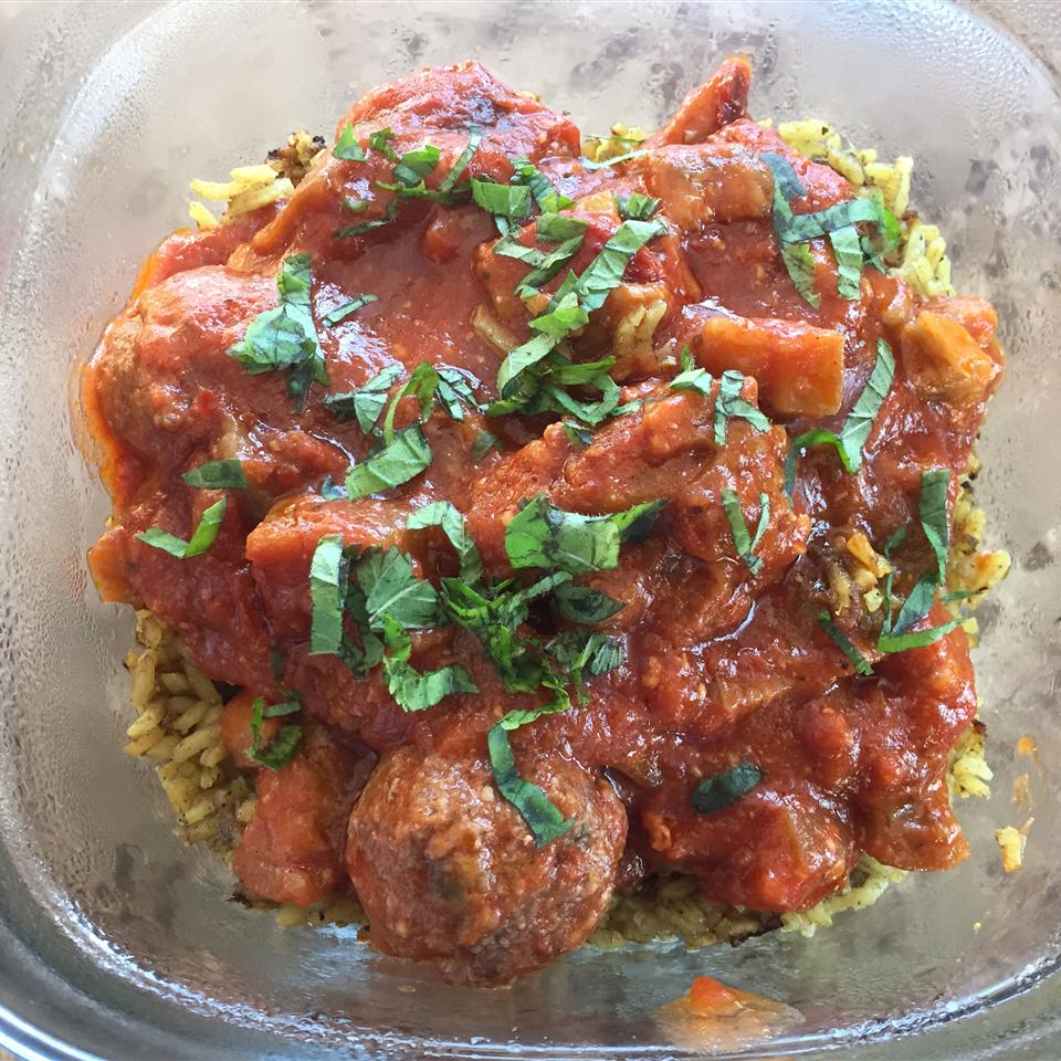 Little Lamb Meatballs In A Spicy Eggplant Tomato Sauce Allrecipes