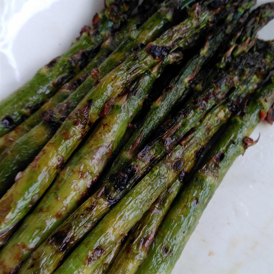 Grilled Asparagus with Roasted Garlic Toast and Balsamic Vinaigrette