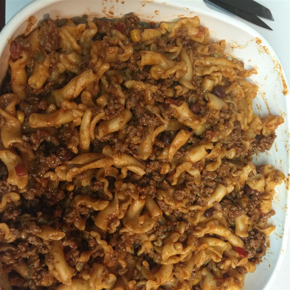 Macaroni and Cheese with Ground Beef, Salsa and Green Chiles Recipe