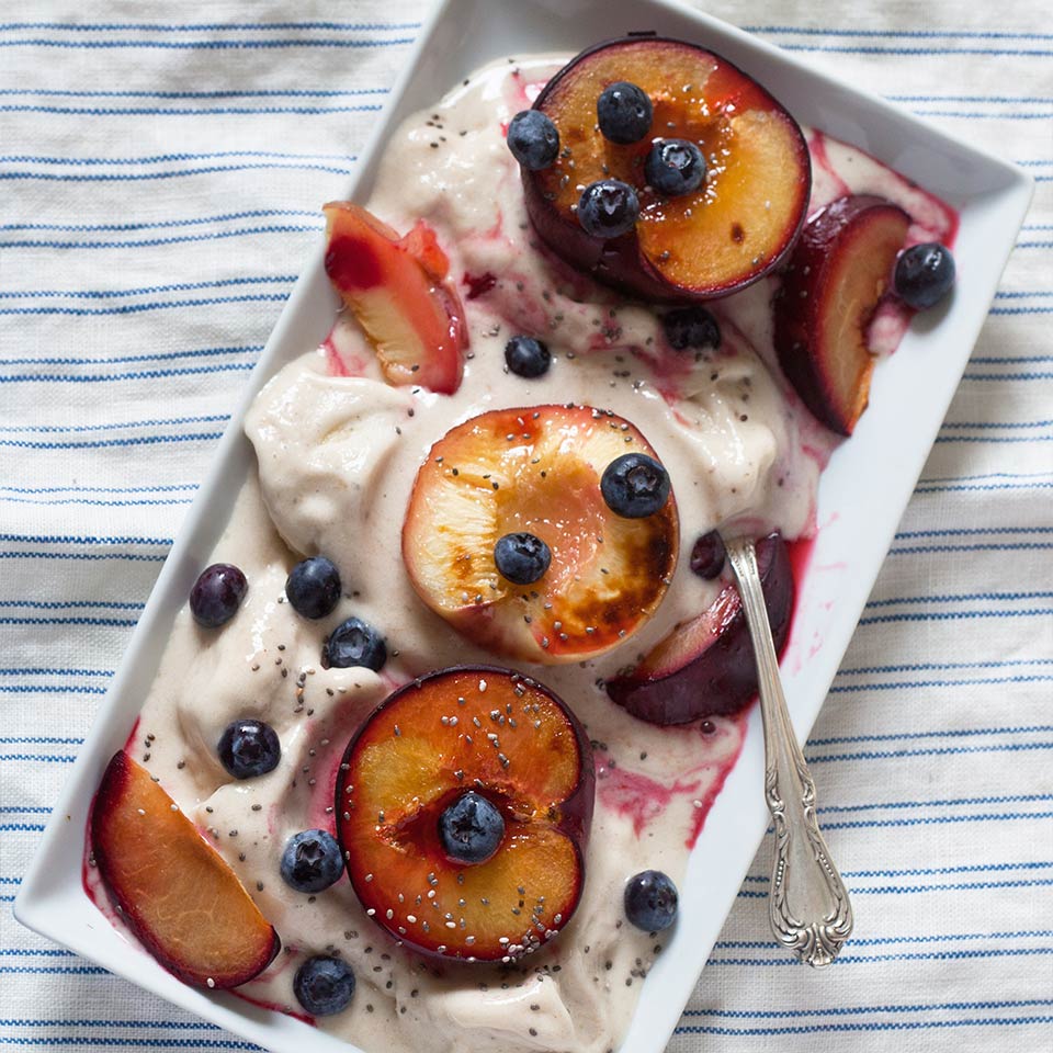 Broiled Stone Fruit with Cardamom Banana Soft Serve image