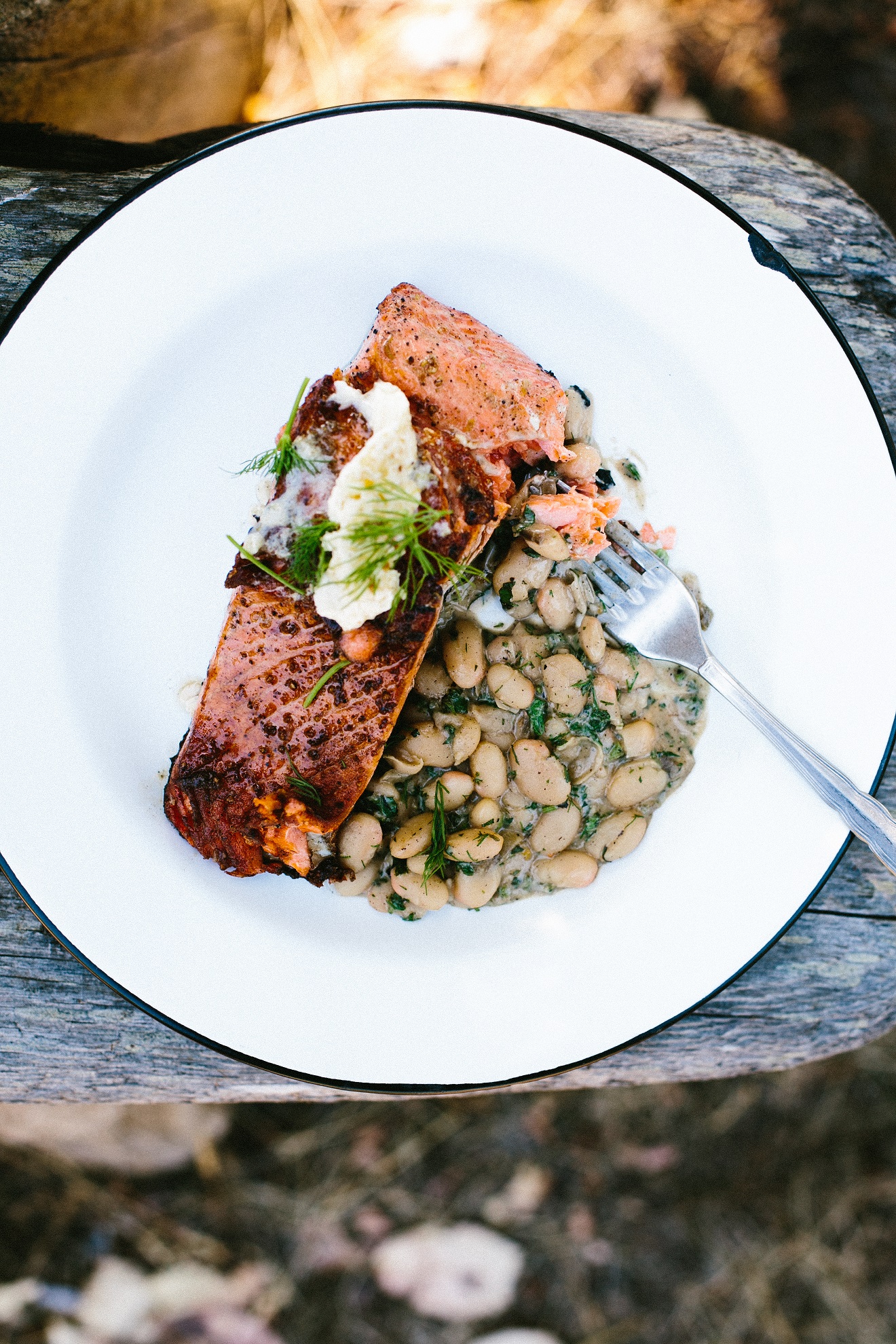 Pan-Roasted Salmon with Lime Butter and Creamy White Beans image