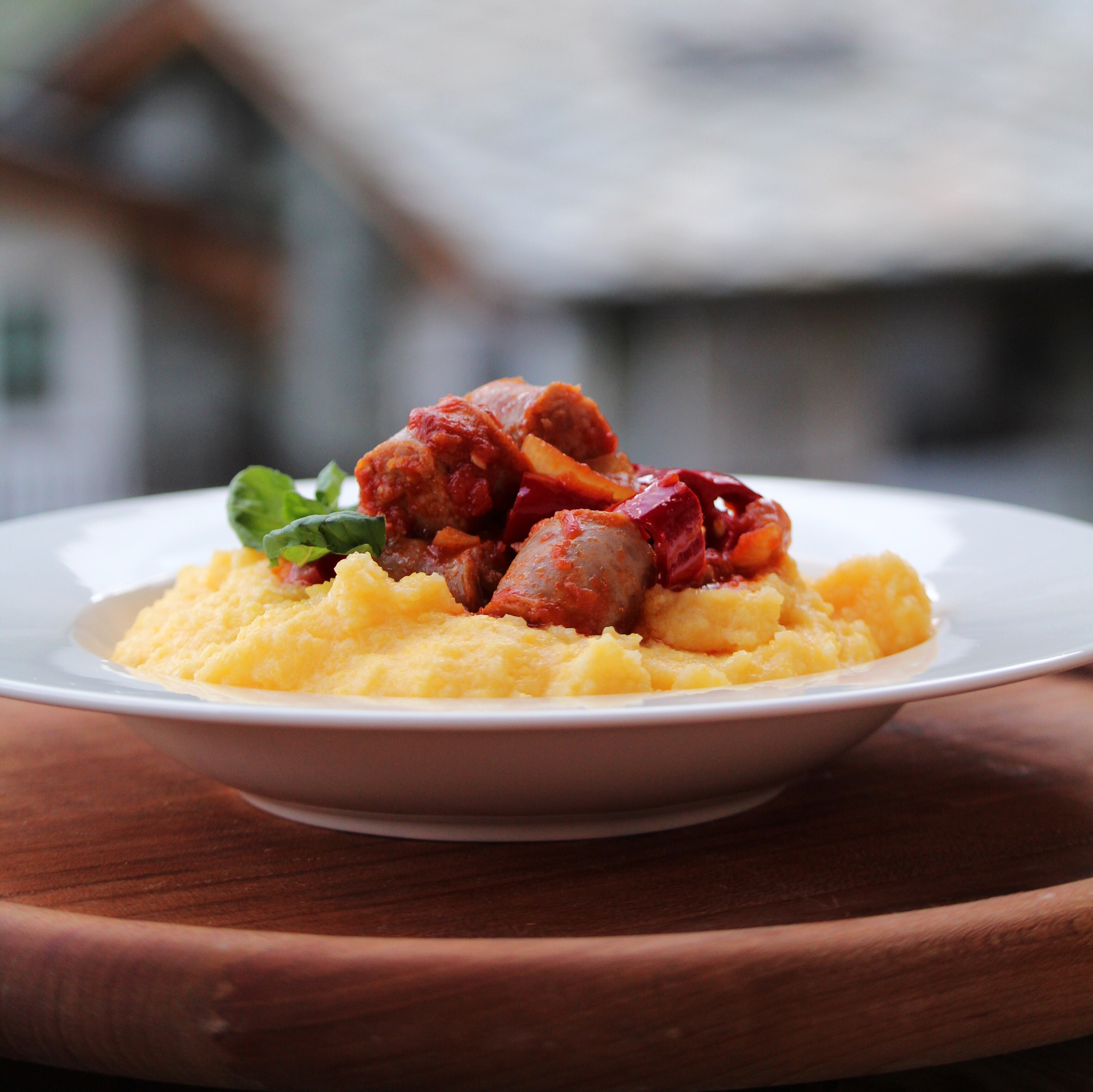 Sausage and Peppers over Creamy Parmesan Polenta_image