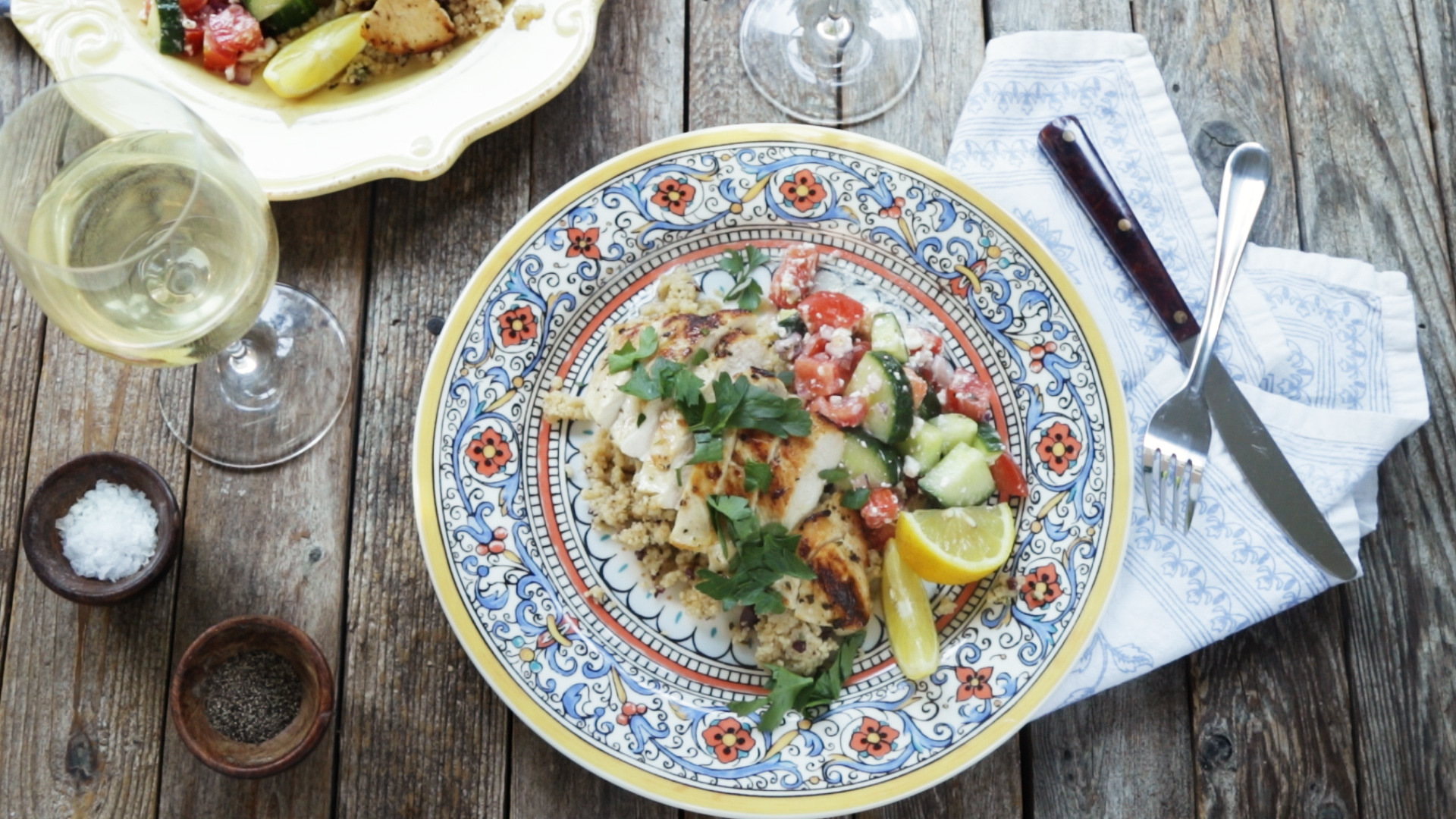 Lemon Herb Chicken with Couscous and Cucumber Salad image