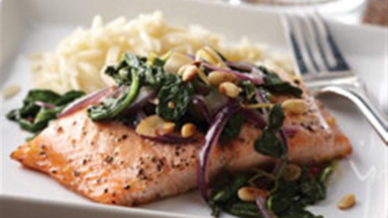 honey lemon glazed salmon with spinach saute