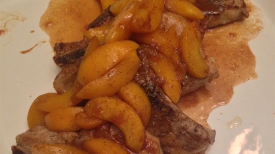Pork chops with a riesling peach sauce