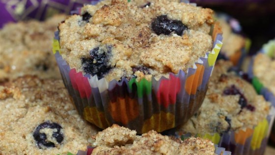 eggless blueberry muffins with applesauce, almond milk, and almond flour