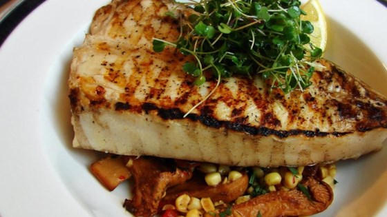 Grilled Halibut Steaks with Corn and Chanterelles Recipe 