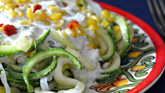mexican squoodles with creamy fire-roasted green chile sauce