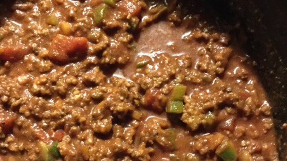 spicy slow-cooked beanless chili