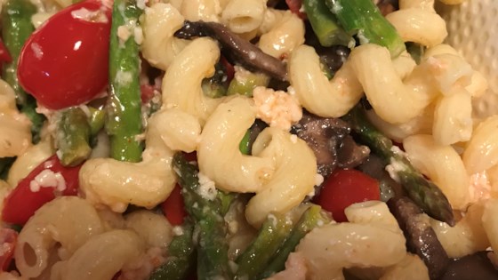 Shrimp Scampi with Tomatoes, Pasta, and Roasted Asparagus Recipe