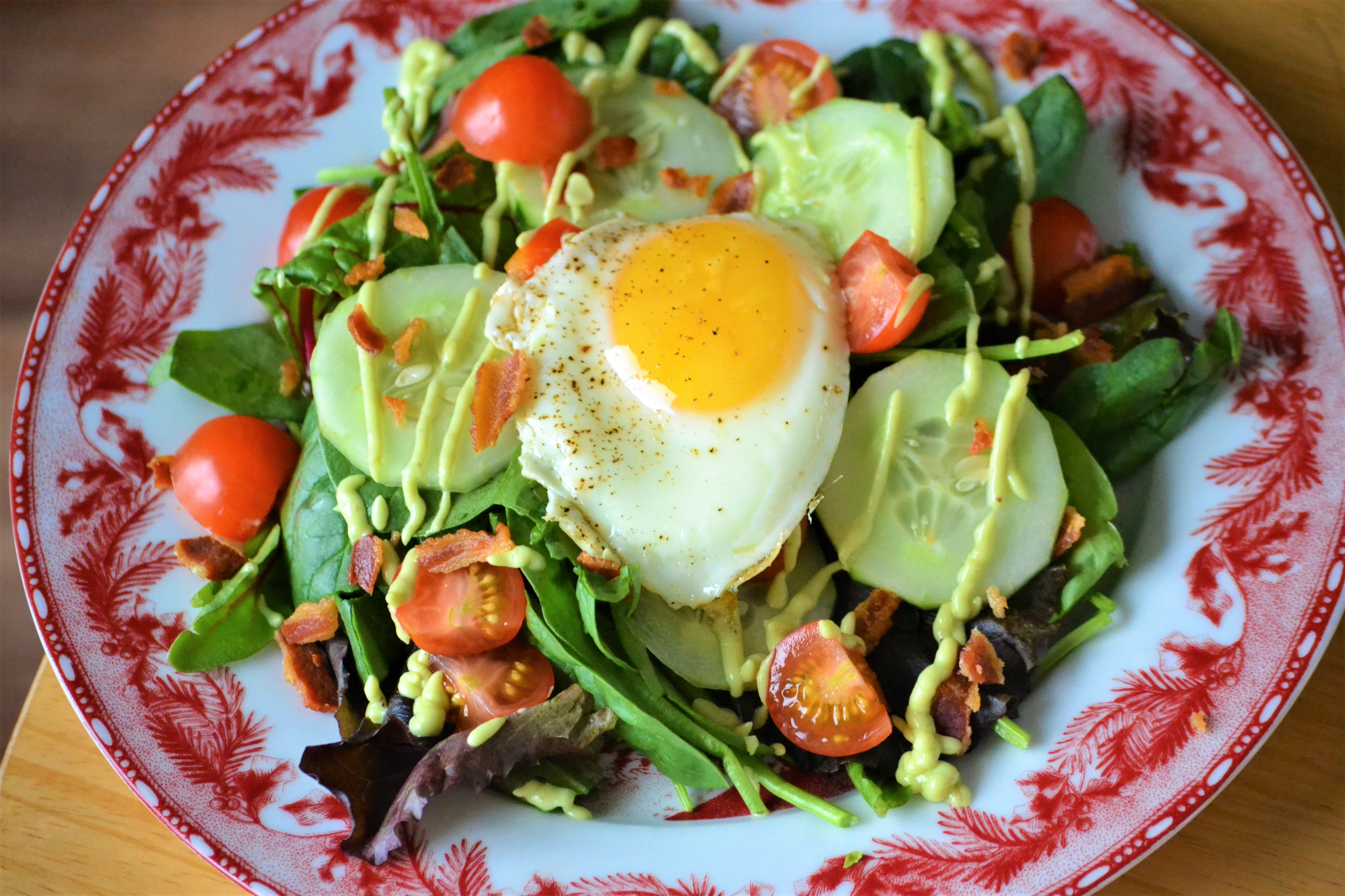 Bacon and Egg Breakfast Salad with Avocado Dressing image