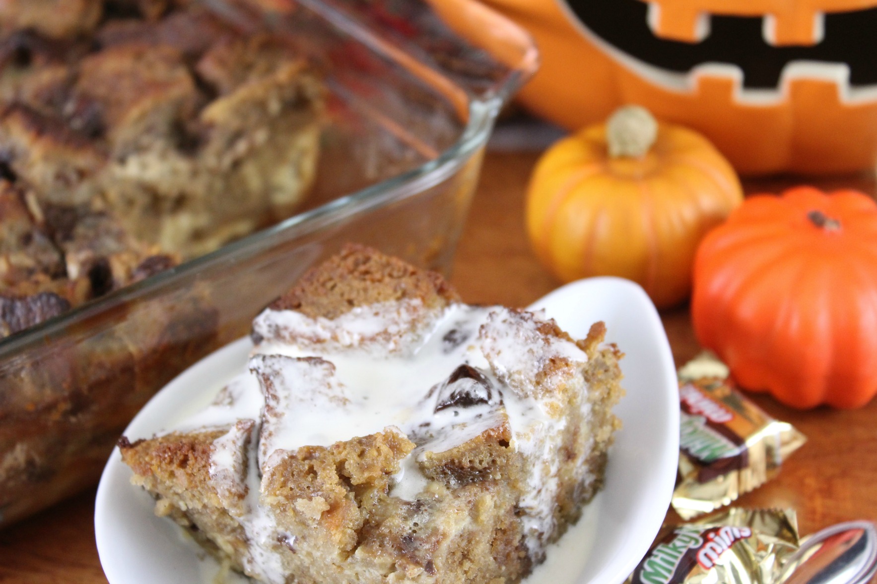 Pound Cake Bread Pudding with Leftover Halloween Candy image