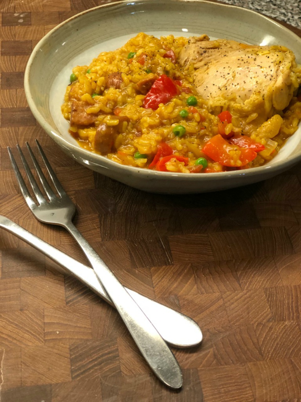 Pressure Cooker Paella with Chicken Thighs and Smoked Sausage image