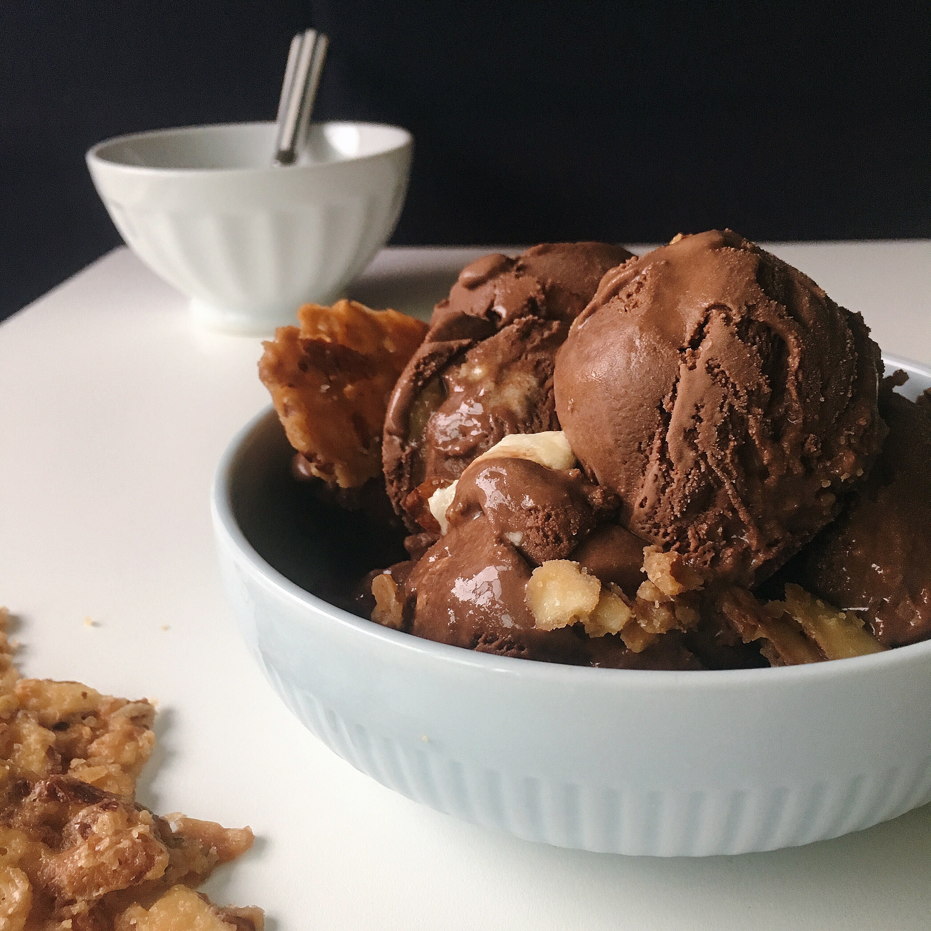 Dark Chocolate Ice Cream with Caramelized Almonds and Toasted Marshmallows image