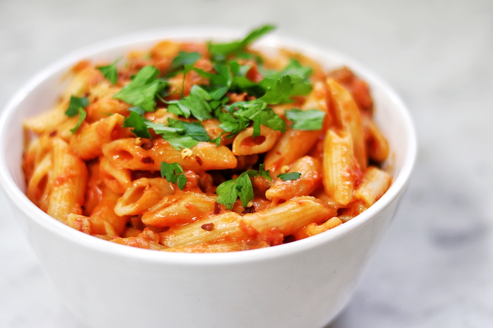 Penne with Spicy Vodka Tomato Cream Sauce image