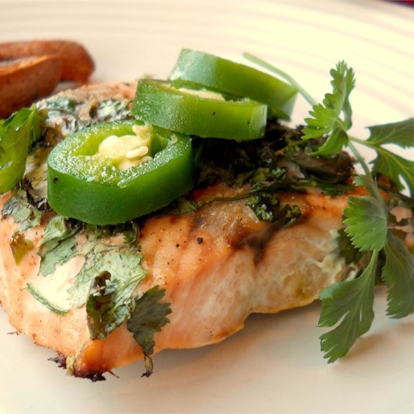 Grilled Salmon with Cilantro Sauce by CookinBug